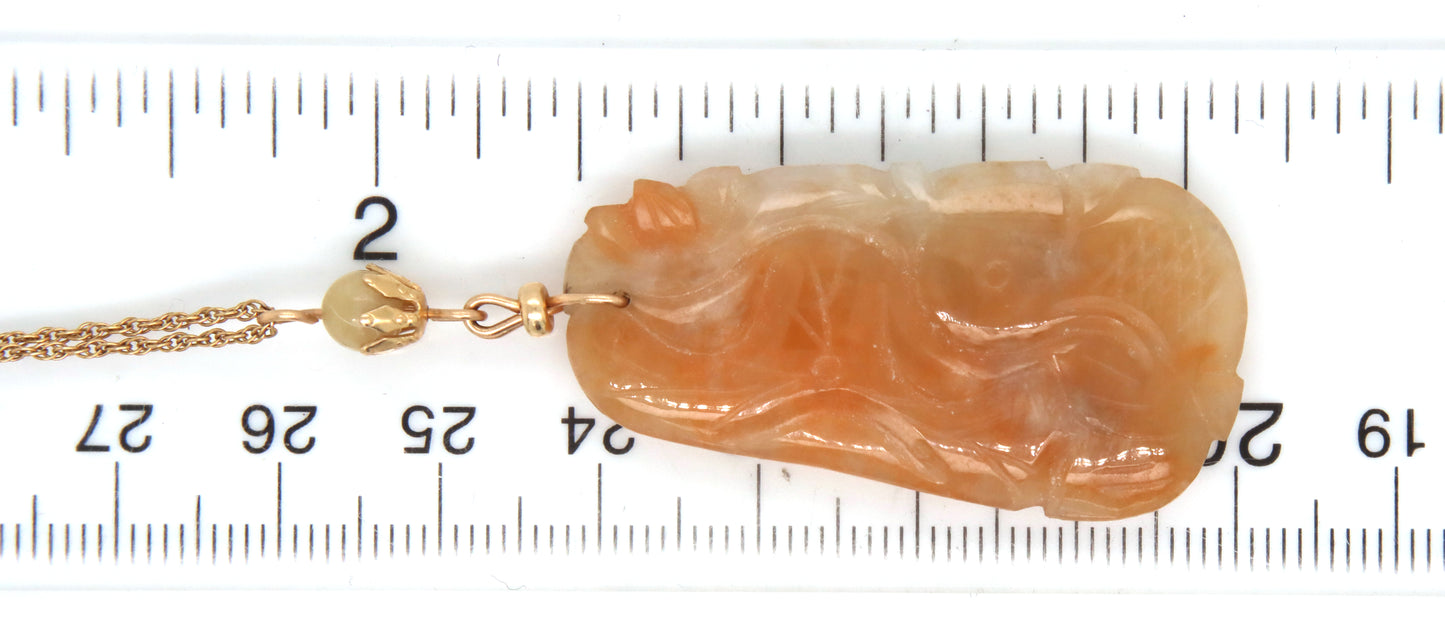 14kt Yellow gold Jade pendant on chain