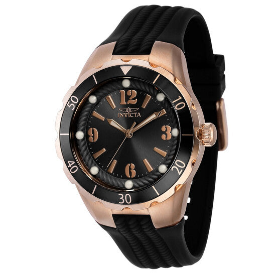 Invicta Angel Black Dial Rose Gold-Tone Stainless Steel Unisex Watch