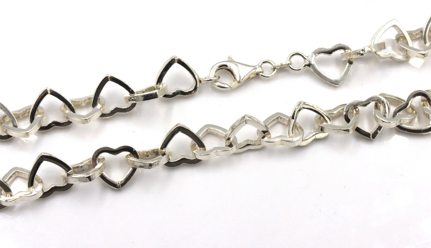 925 Sterling silver heart shaped link chain necklace