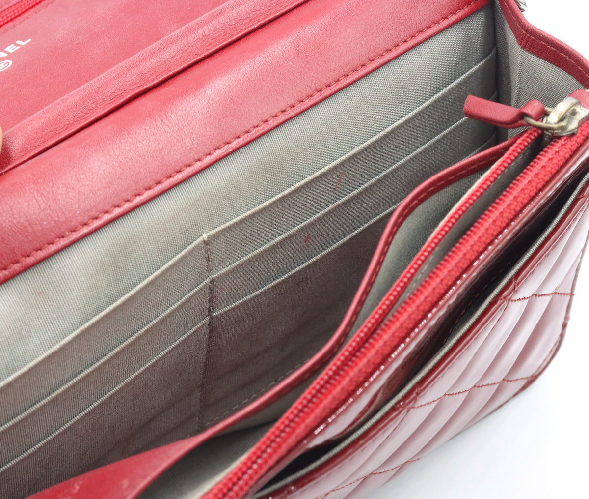 Chanel red patent leather mini single flap handbag
