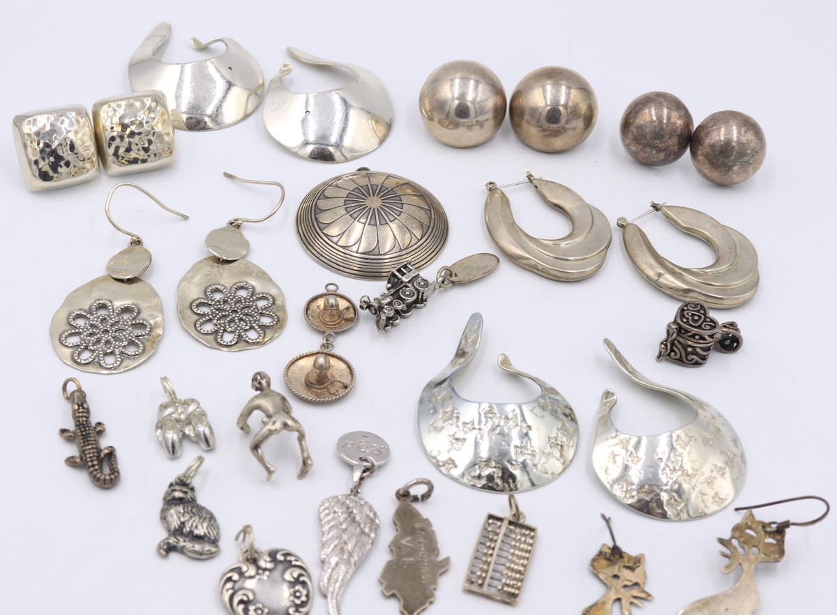 Group lot of Vintage 925 sterling silver charms and earrings