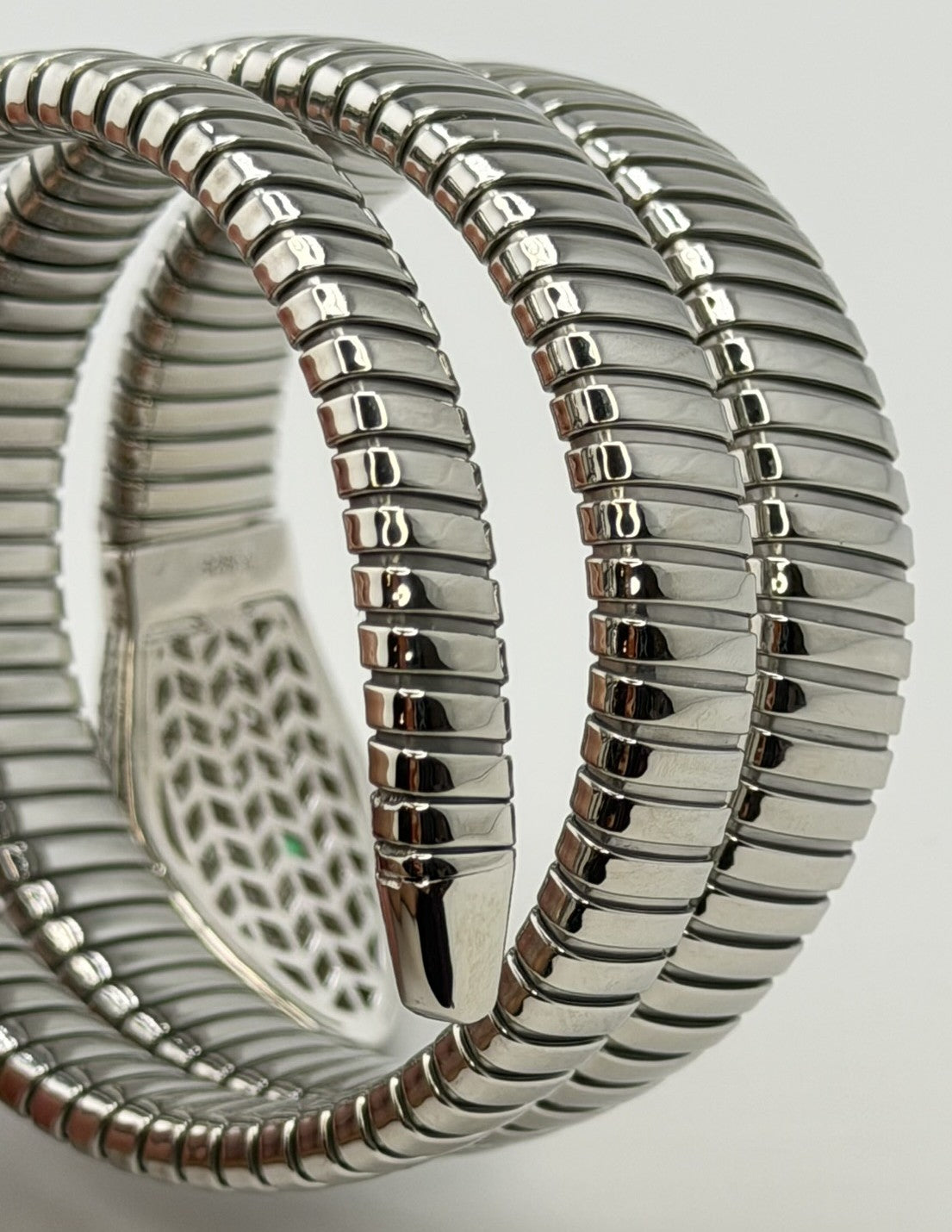 925 Sterling Silver And Stainless Steel Crystal Triple Wrap Snake Bracelet