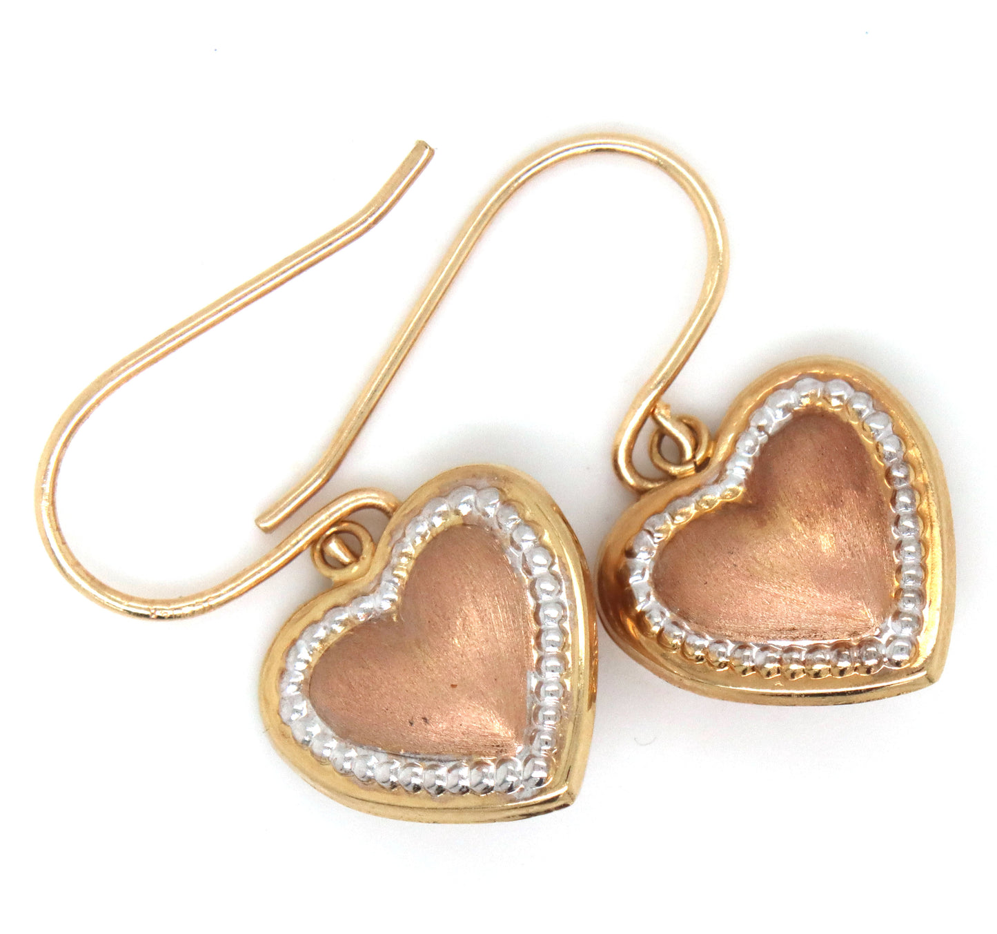 14kt Yellow gold heart shaped dangle earrings