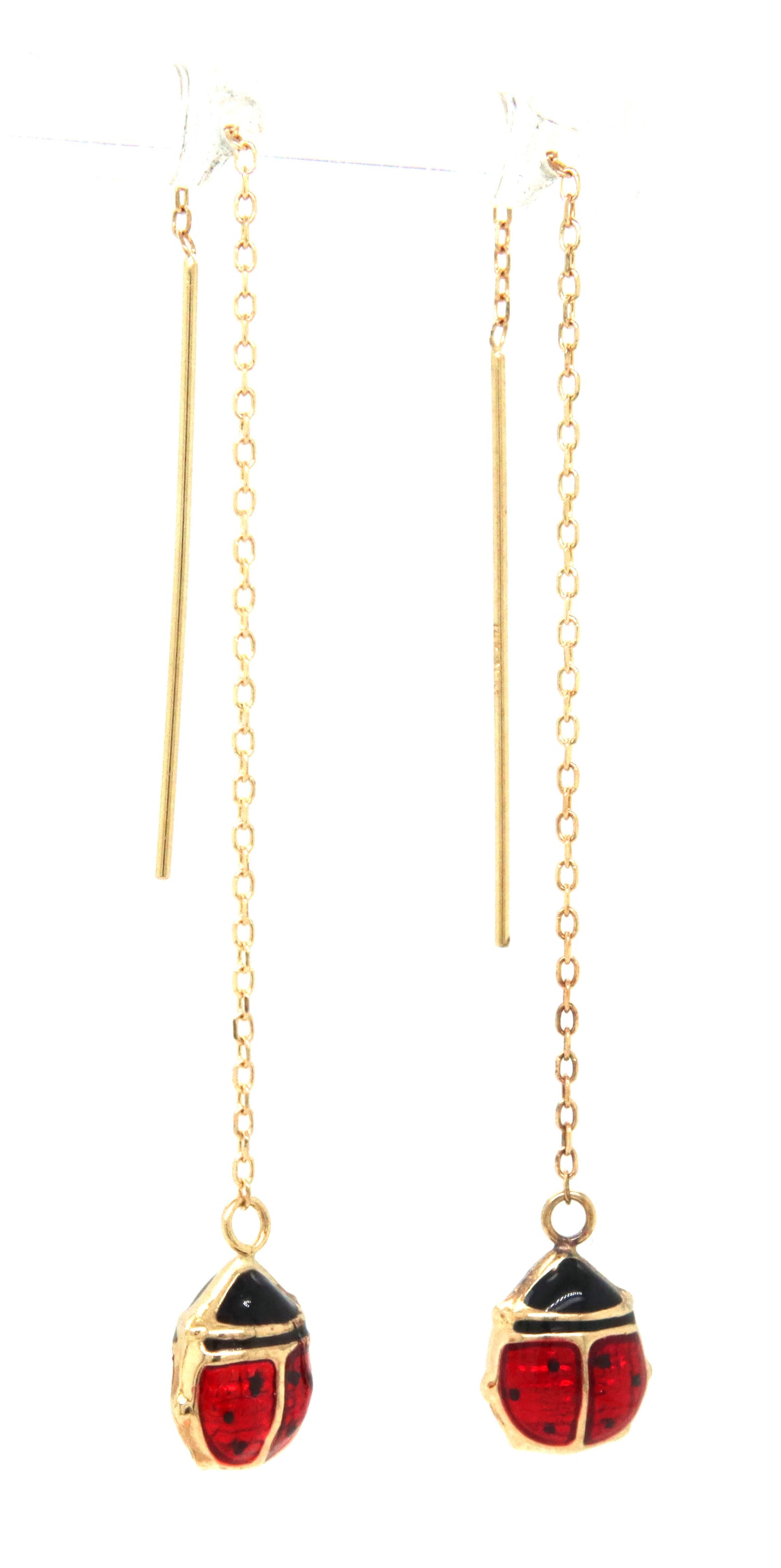 14kt Yellow gold Enamel lady bug dangle earrings