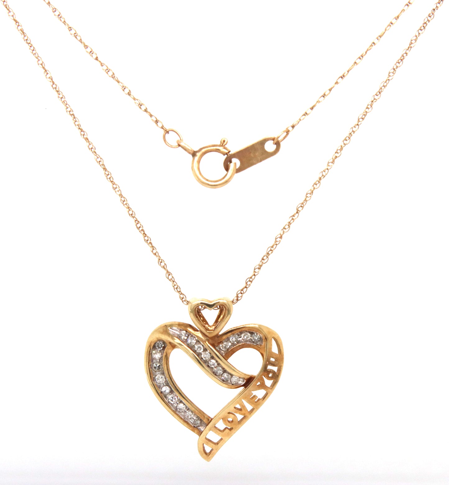 10kt Yellow gold heart shaped diamond pendant on chain