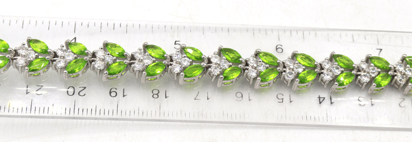 925 Sterling silver cubic zirconia leaf link bracelet