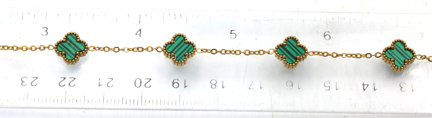 Gold plated Malachite 5 clover adjustable bracelet