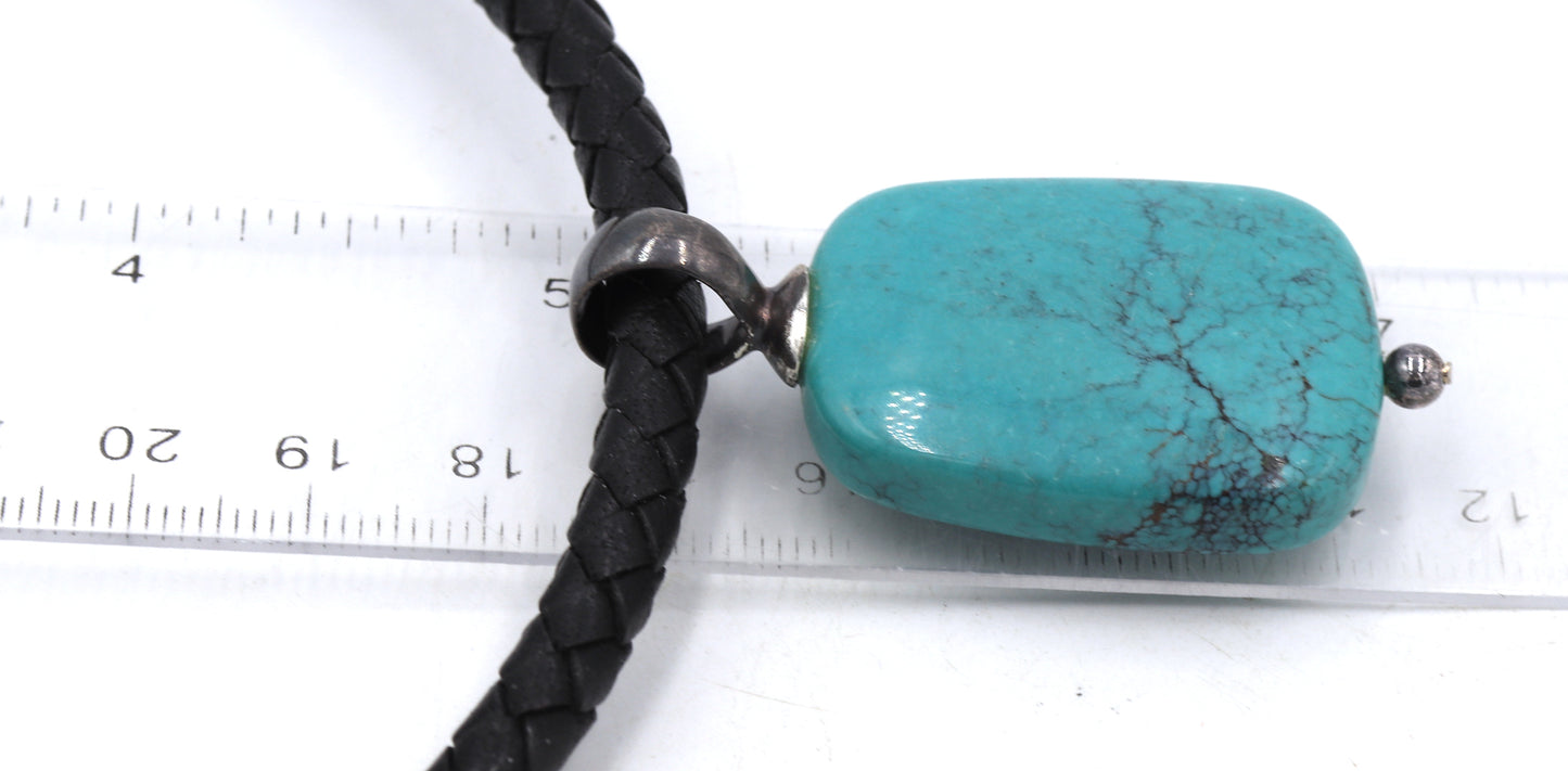 925 sterling silver turquoise pendant with black leather cord