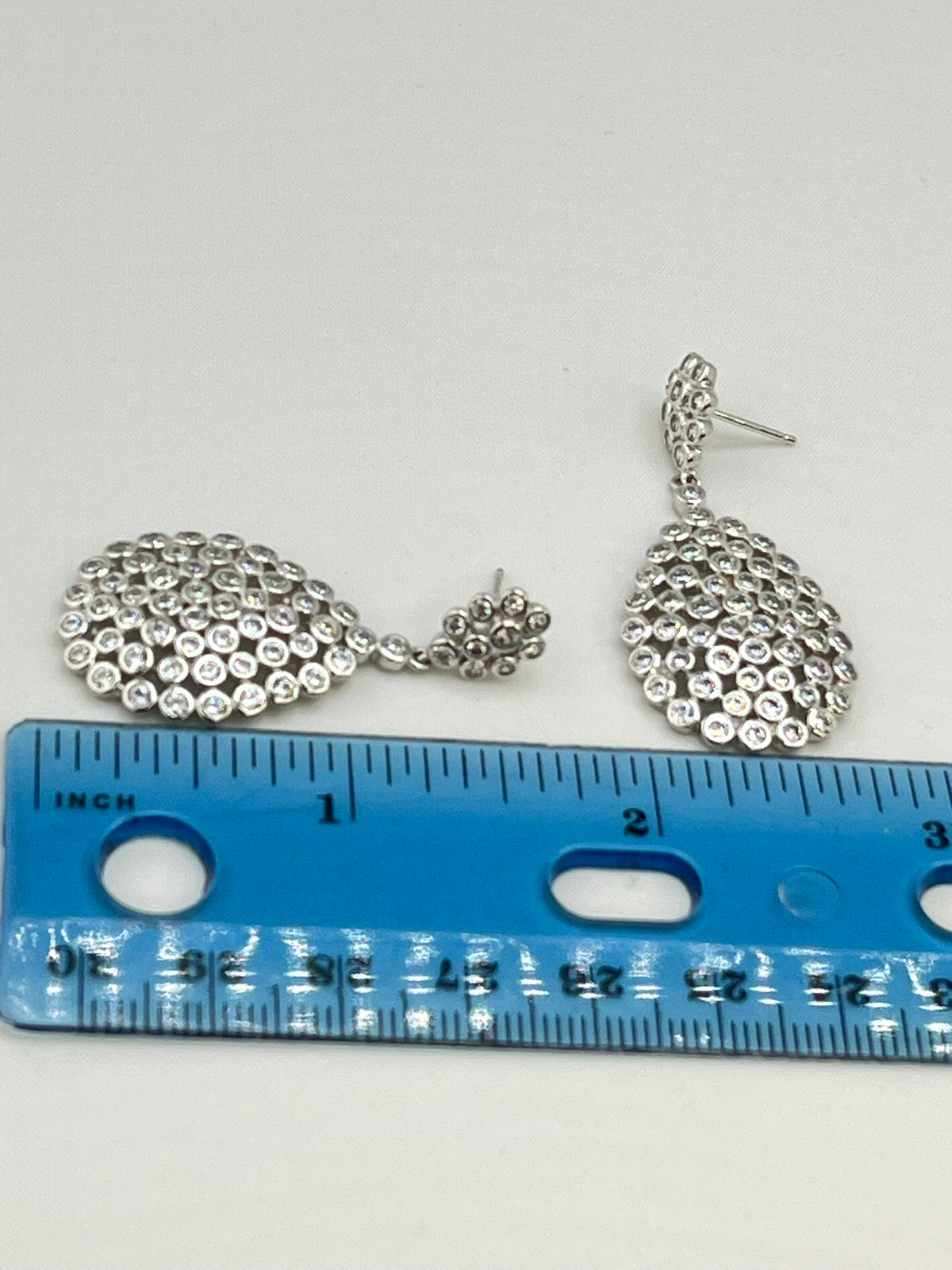 925 Sterling Silver Tear Drop Bubble Clear Rhinestone Earrings