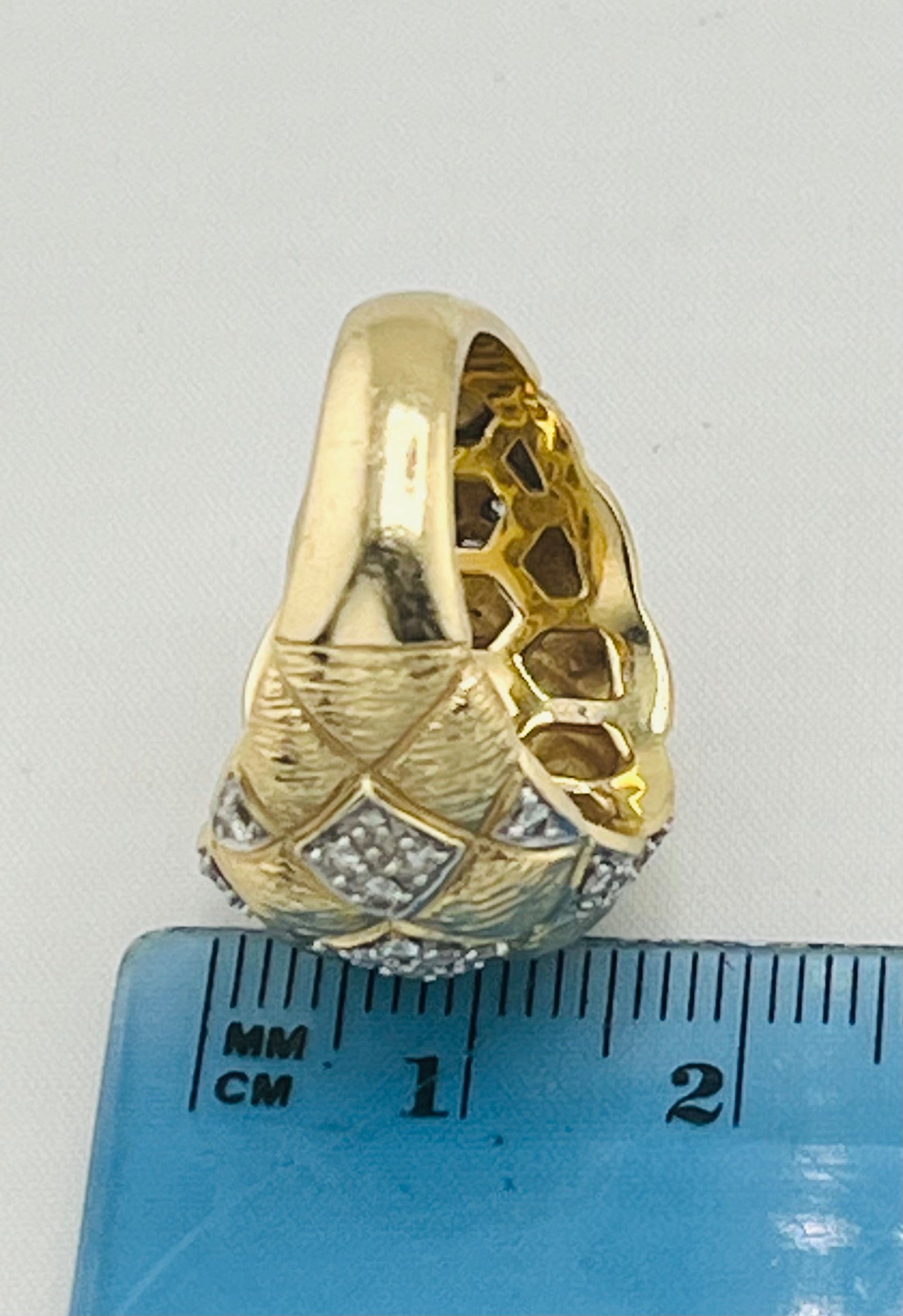 14KT Yellow Gold Quilted Dome Diamond Pave Ring