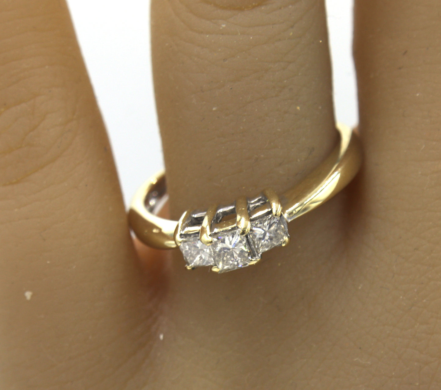 14kt Yellow gold 0.55ctw princess cut 3 stone diamond engagement ring