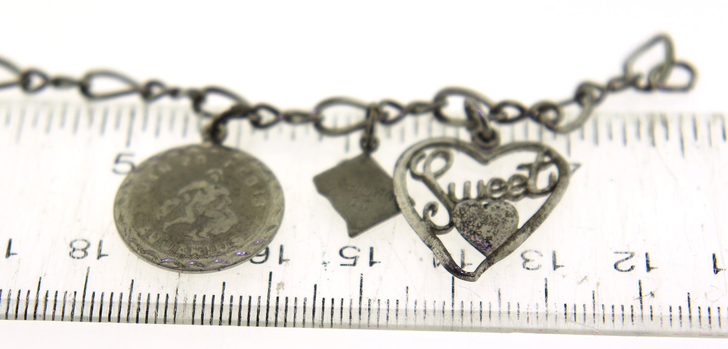925 Sterling Silver 3 Charms Bracelet