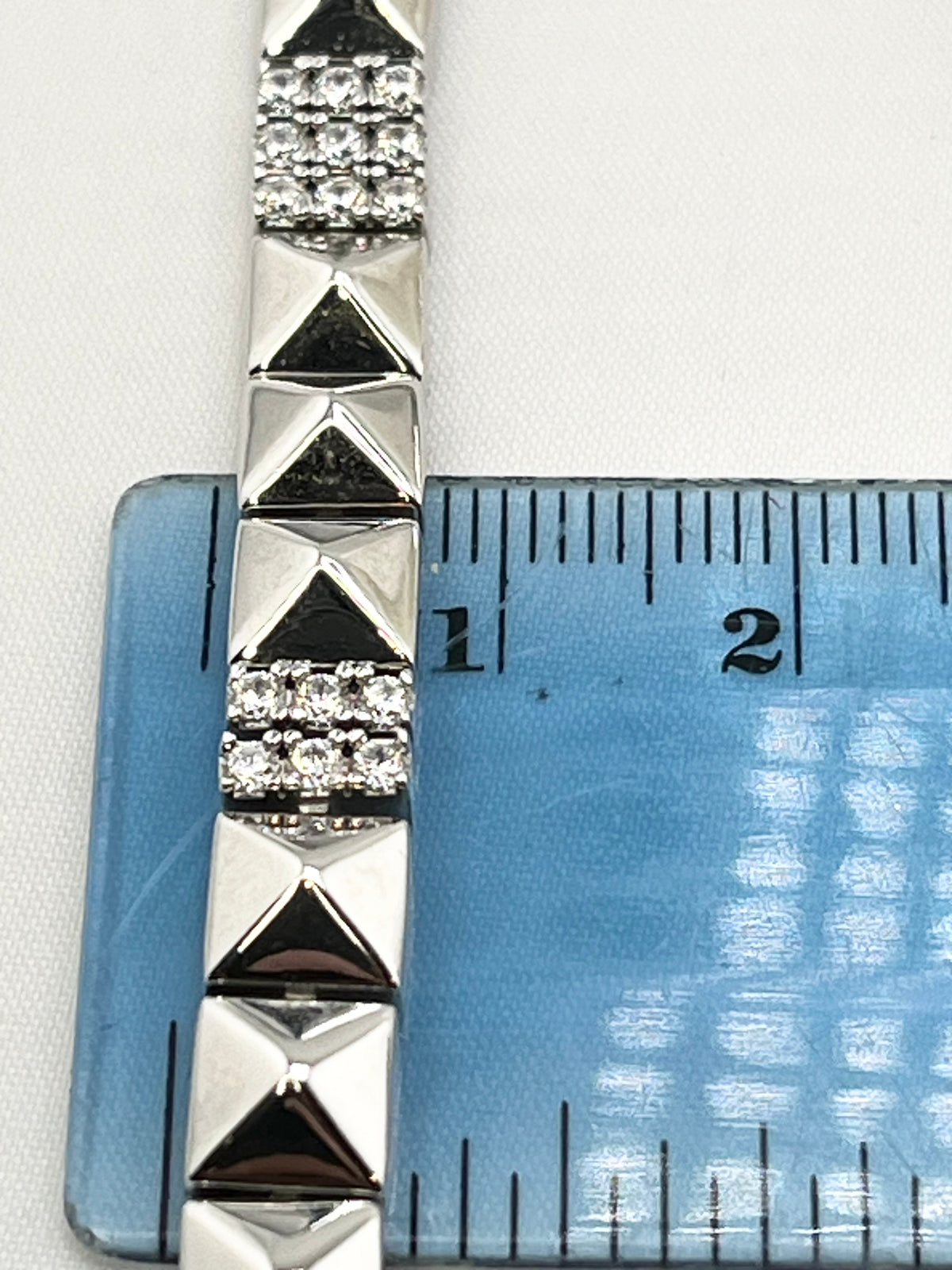 925 Sterling Silver Alternative Polished Pyramid link With Crystal Pave Bracelet