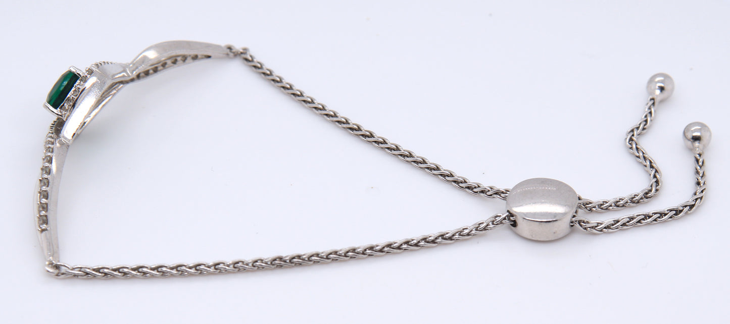 Sterling Silver Green and White Cubic Zirconia Bracelet