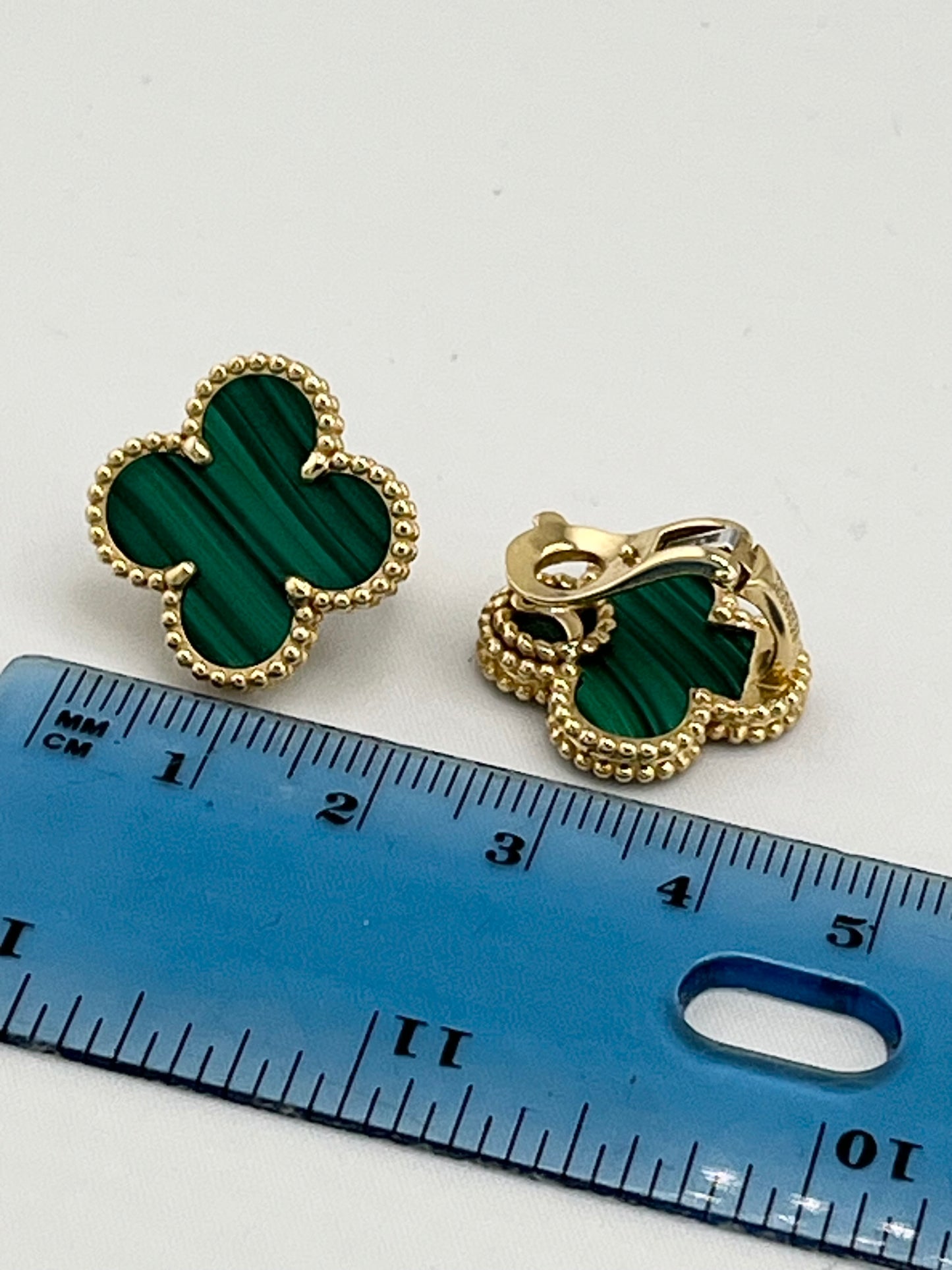 18KT Yellow Gold Green Malachite large Clover Stud Earrings