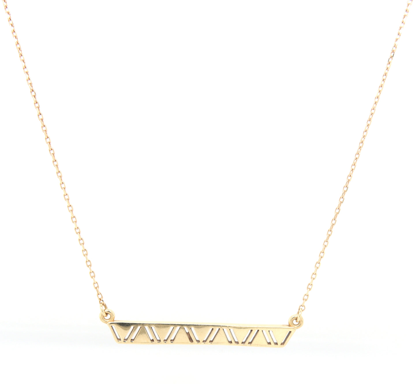 14kt Yellow gold bar pendant on adjustable chain necklace