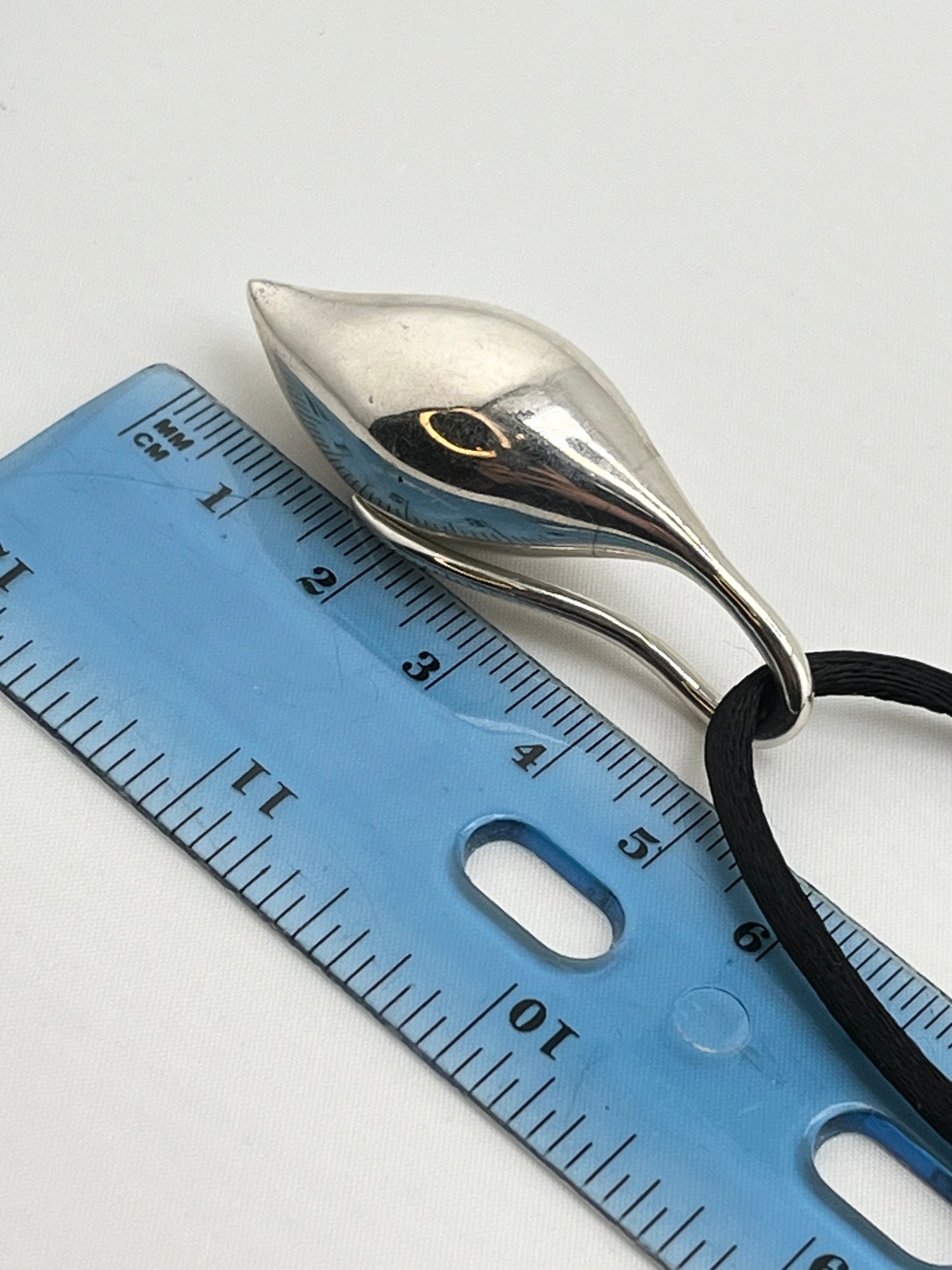 Michael Dawkins 925 Sterling Silver Sculptural TearDrop Pendant With Black Cord Necklace