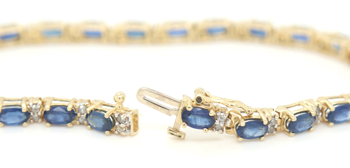 14kt Yellow gold blue sapphire and diamond tennis bracelet