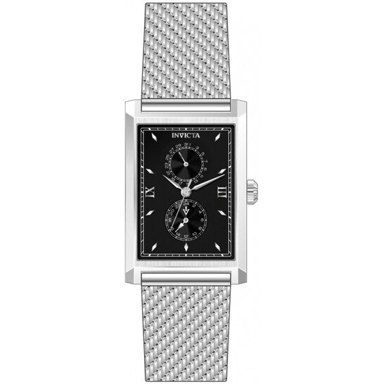Invicta Vintage Rectangular Black Dial Stainless Steel Mesh Men's Watch