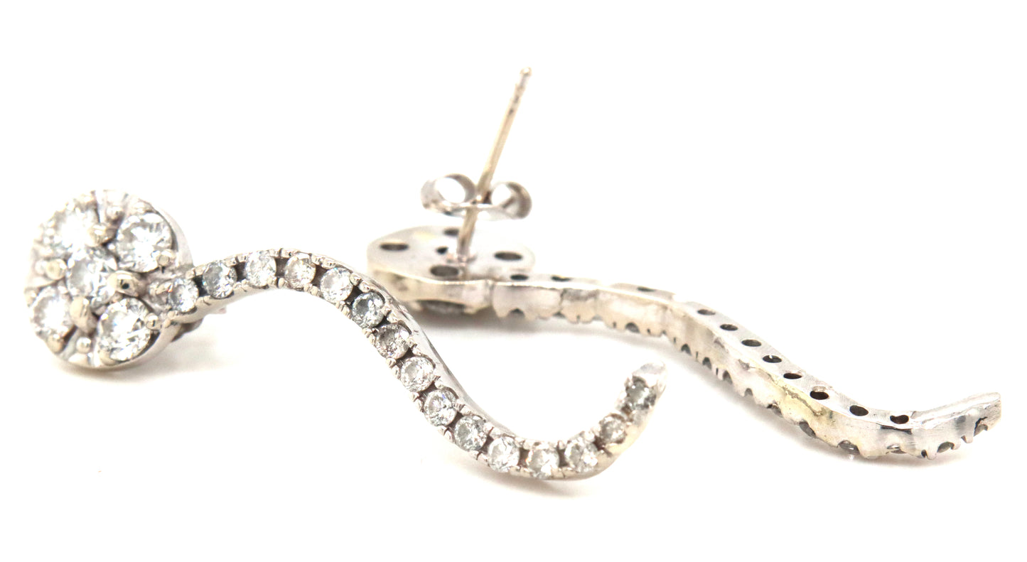 14kt White gold 2ctw diamond cluster swirl post earrings