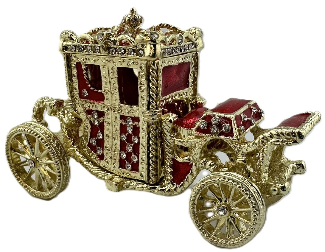 Royal Imperial Red Russian Fabergé Egg Replica with Red Carriage