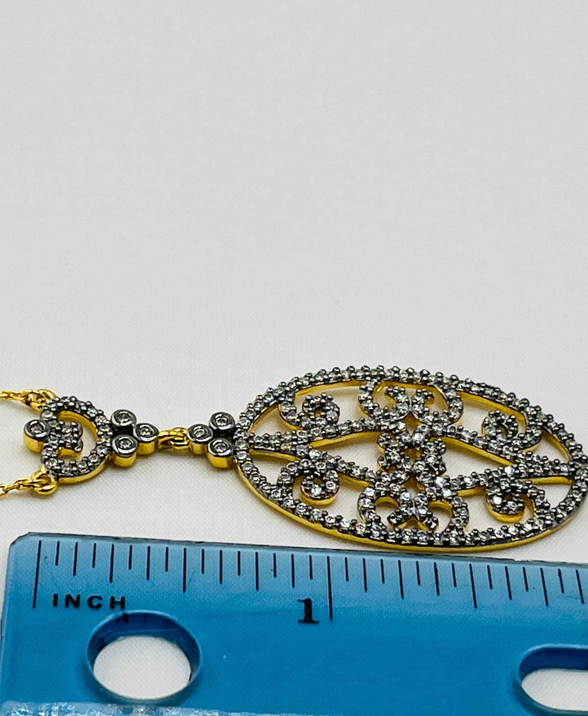 925 Gold Tone Sterling Silver Filigree Crystal Pendant With Chain Necklace