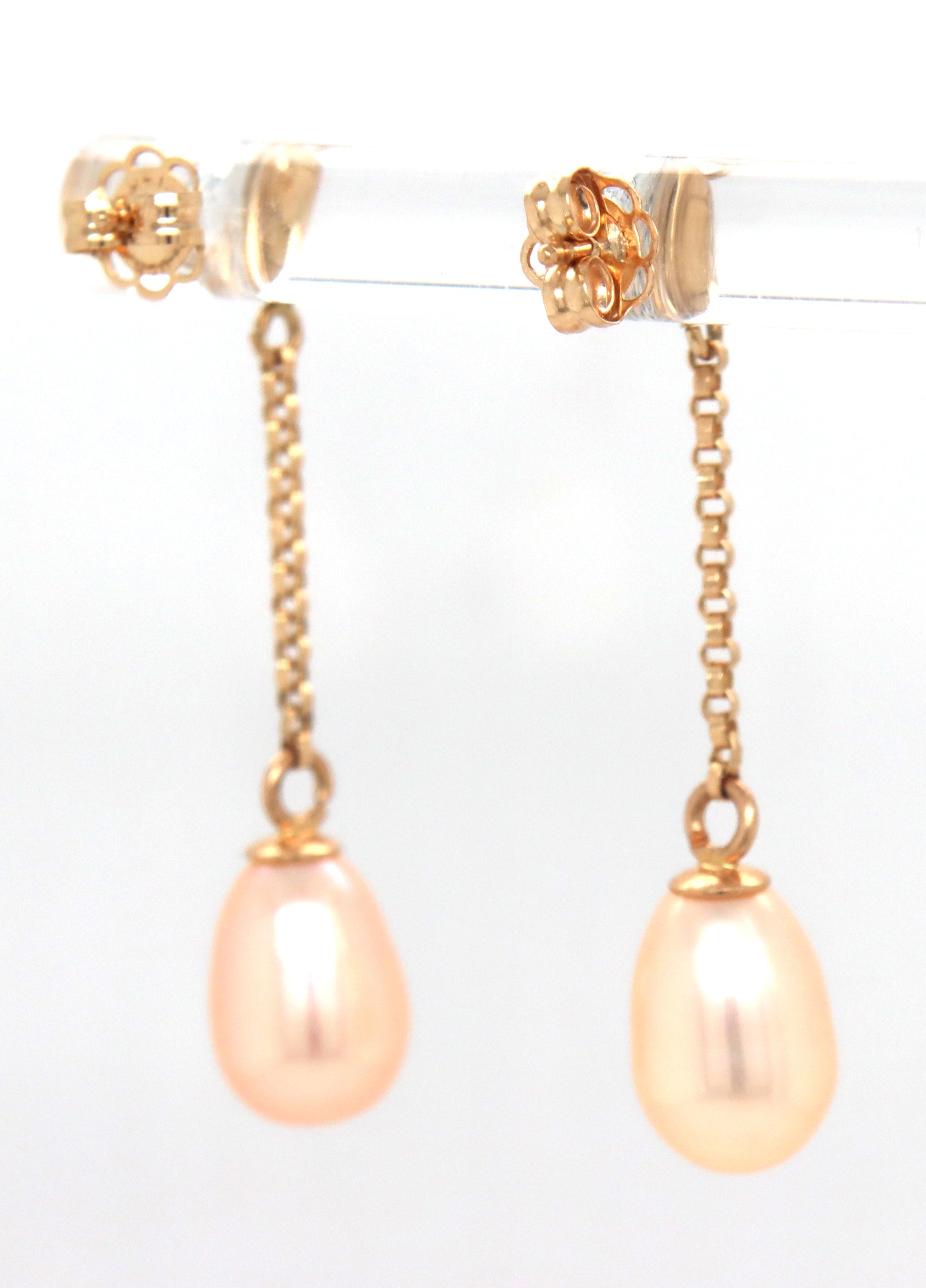 14kt Yellow gold pinkish pearl dangle earrings