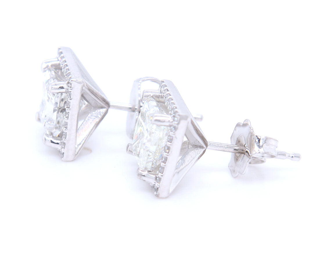 14kt White gold 2.13ctw princess cut diamond studs with halos