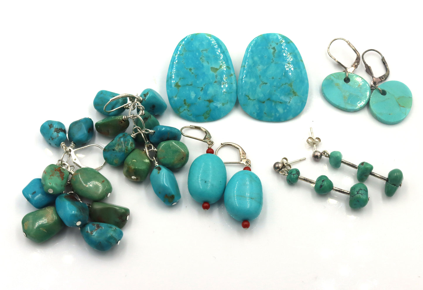 5 pairs of vintage 925 sterling silver turquoise earrings