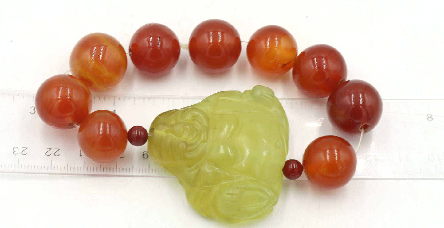Chunky Amber and Jade Buddha bracelet