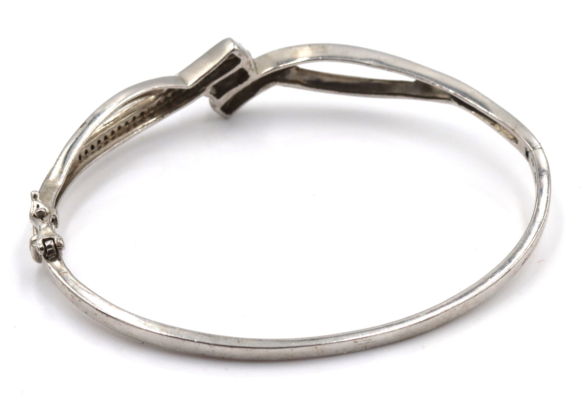 925 Sterling silver diamond bypass bangle bracelet