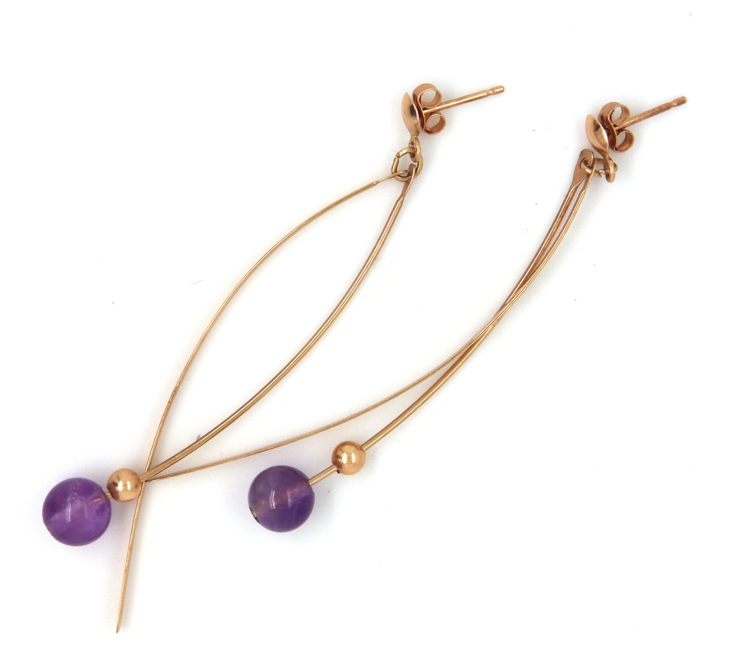 14kt Yellow gold amethyst dangle earrings