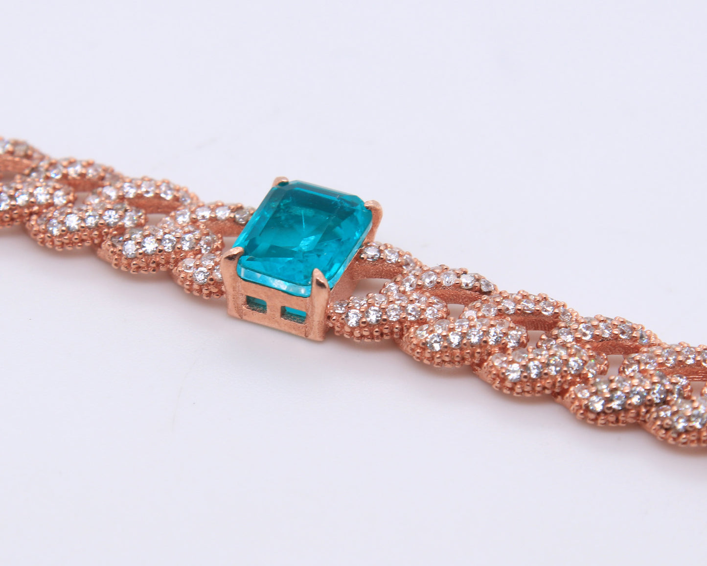 Sterling Silver Green Cubic Zirconia Curb Link Bracelet
