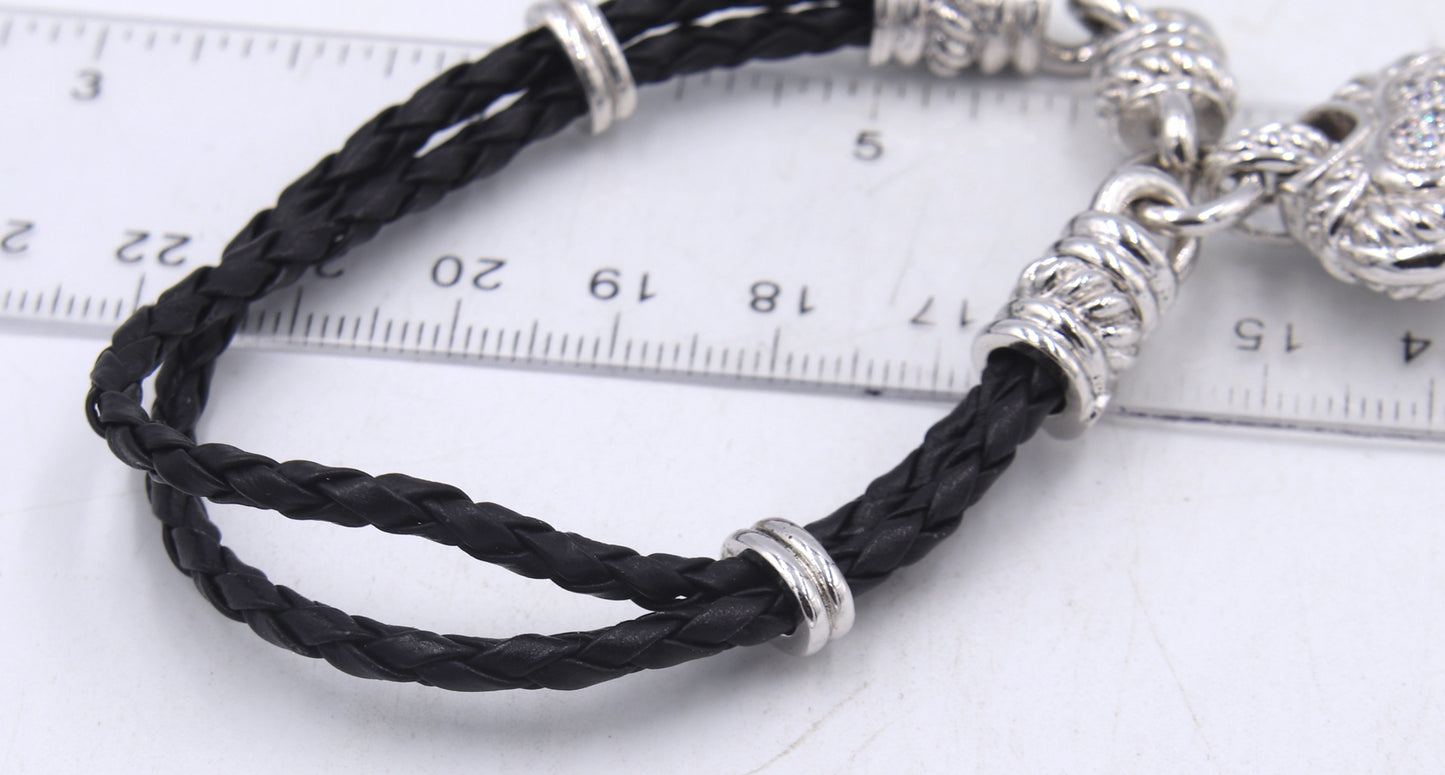 Set of Judith Ripke 925 sterling silver crystal heart shaped pendant on black leather cord