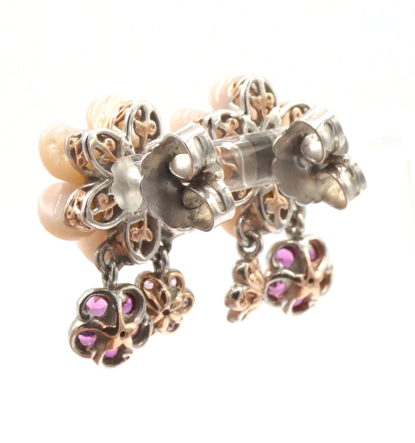 925 Sterling Silver Pink Mother Of Pearl Bracelet And Earrings Set