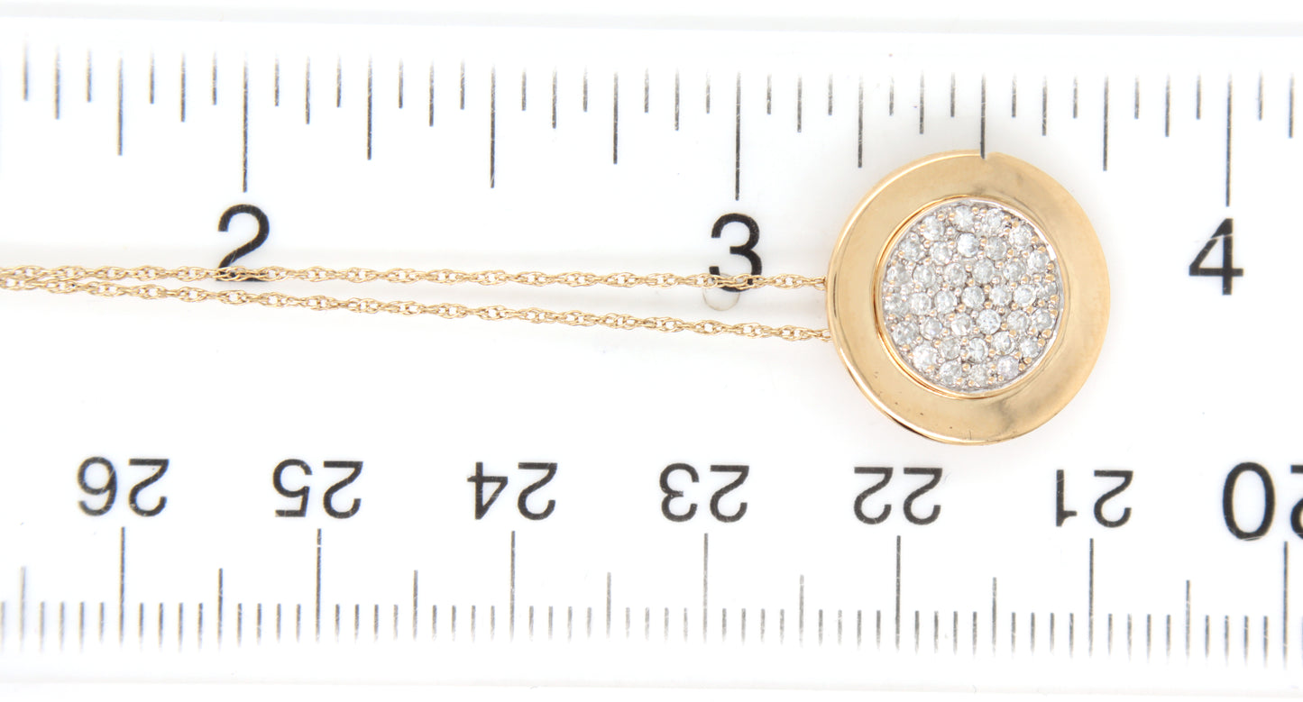 14kt Yellow gold pave diamond disk pendant on chain necklace