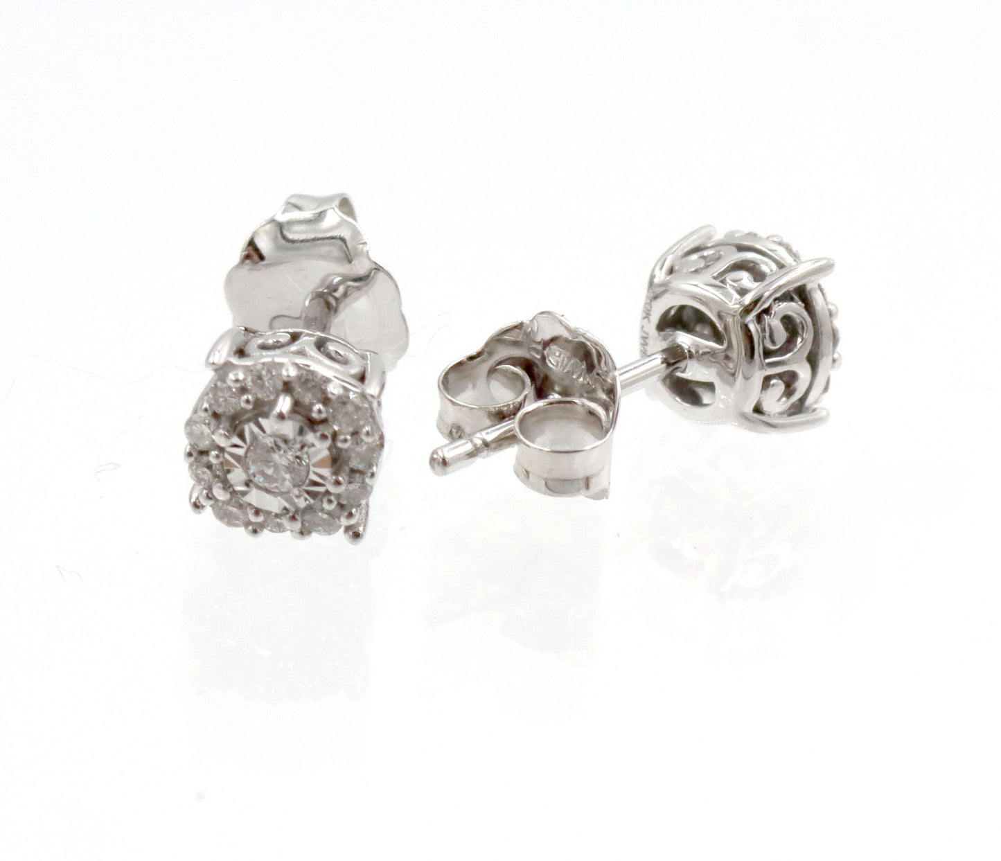 14kt White gold small diamond cluster earrings