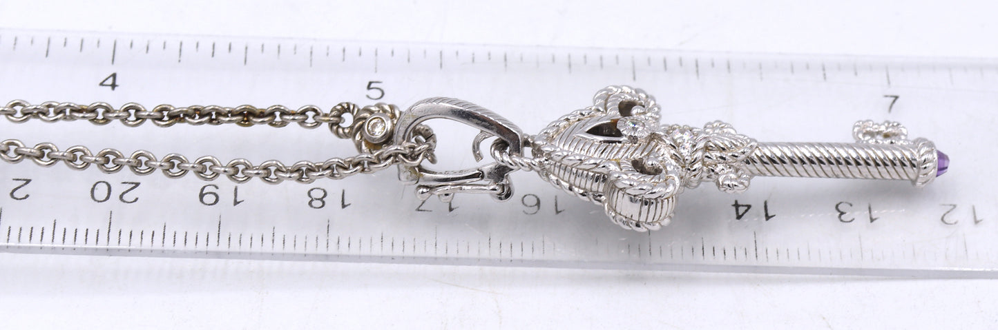 925 Sterling silver Judith Ripka Key pendant on chain necklacea