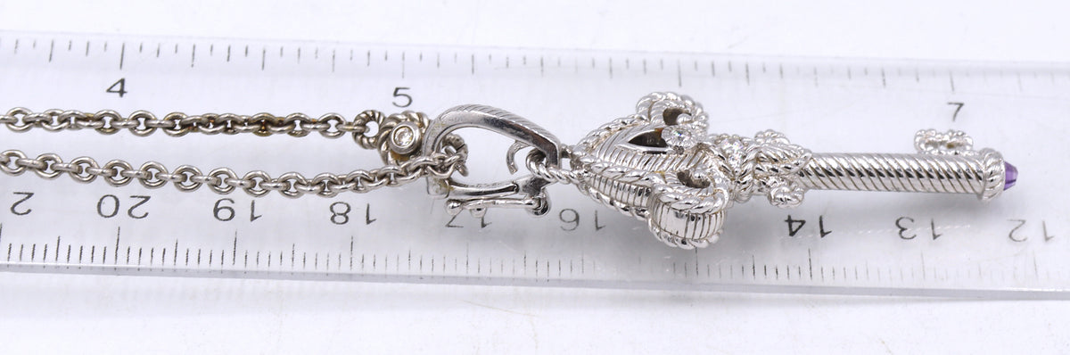 925 Sterling silver Judith Ripka Key pendant on chain necklacea