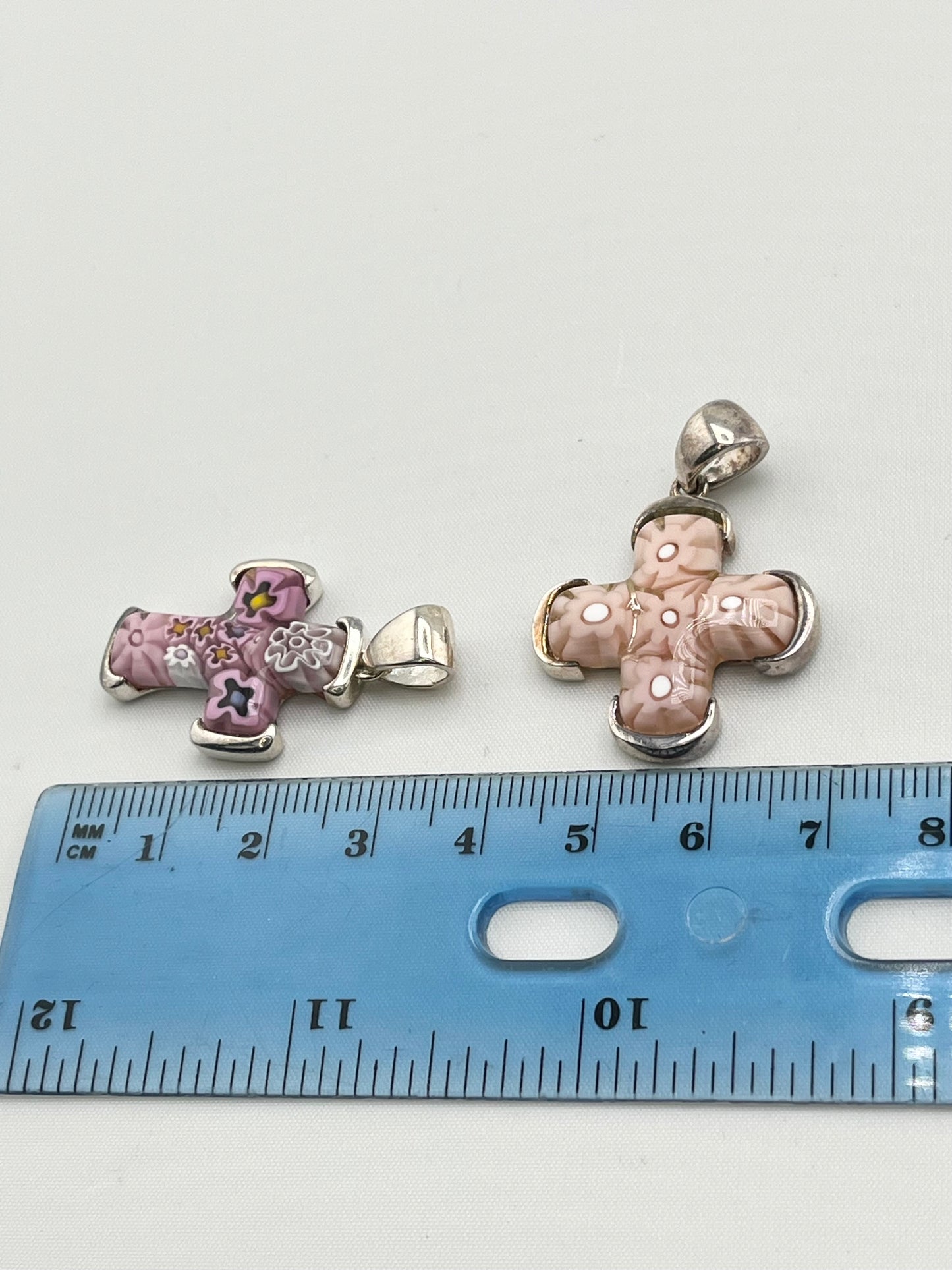 925 sterling Silver Set Of Vintage Alan K Millefiori Of Venice Murano Glass Cross Pendant