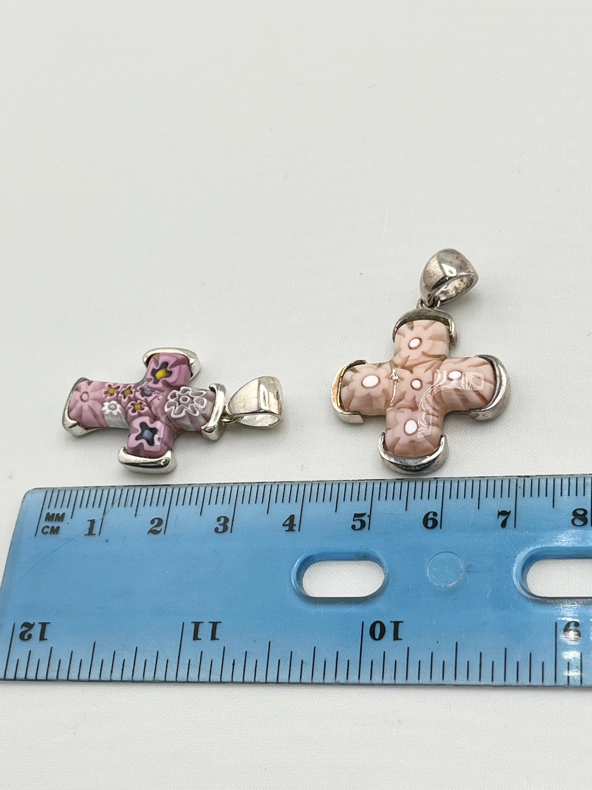 925 sterling Silver Set Of Vintage Alan K Millefiori Of Venice Murano Glass Cross Pendant