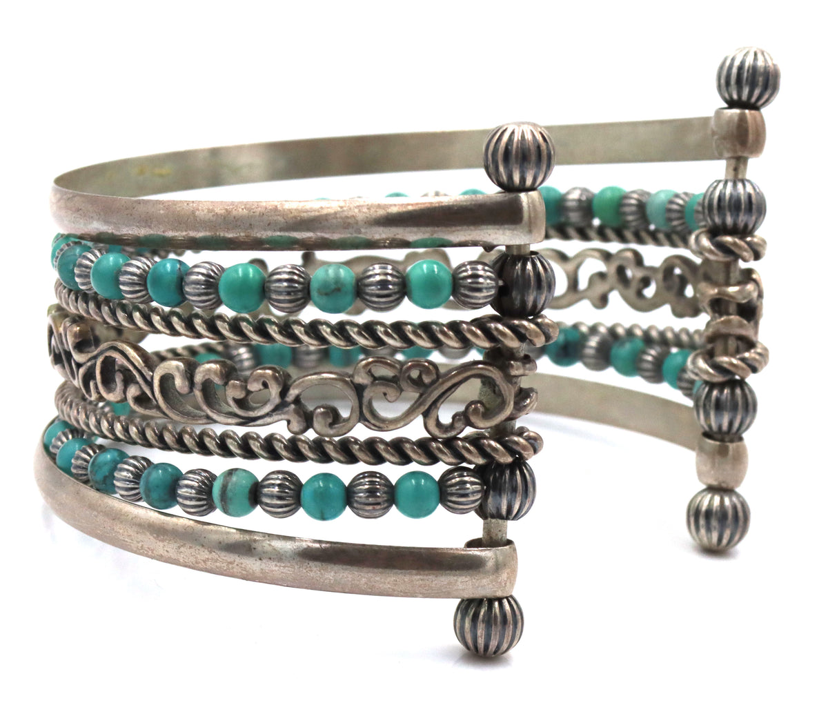 925 Sterling Silver Carolyn Pollack Multi strand Turquoise Cuff