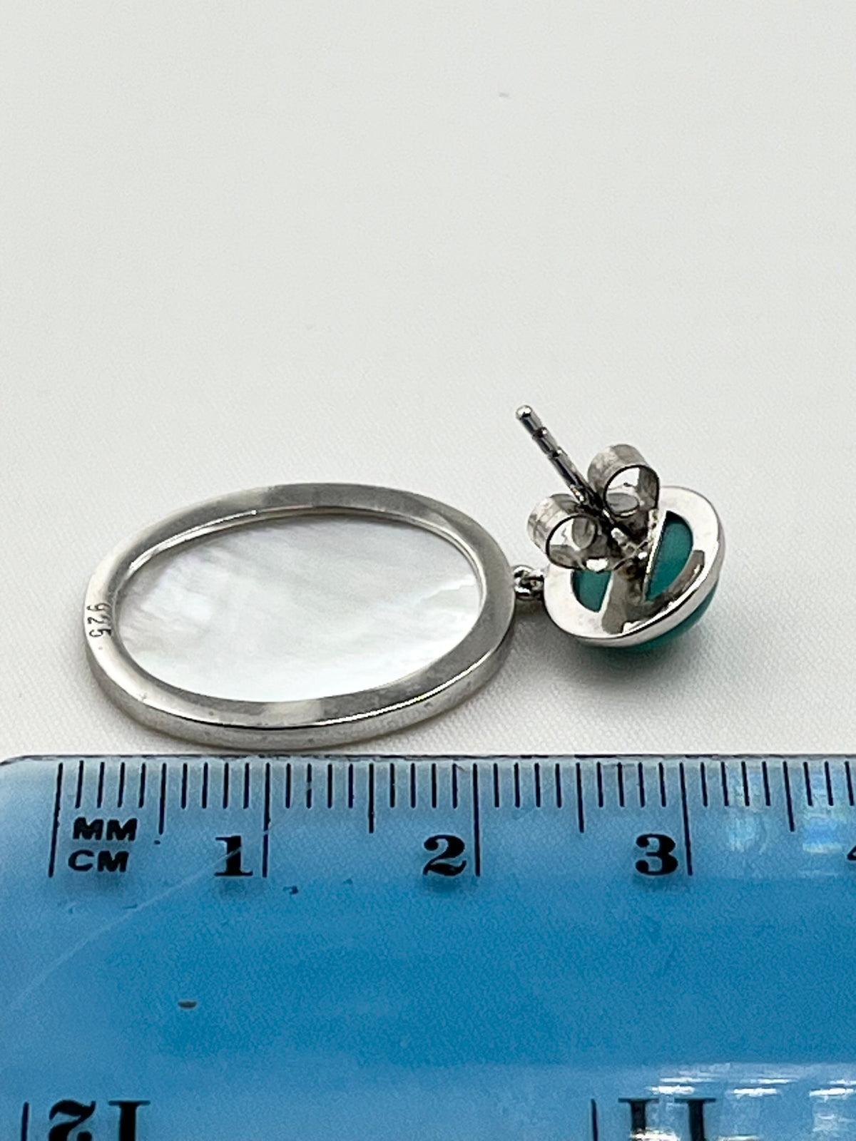 925 Sterling Silver Drop Turquoise And White MOP Earrings