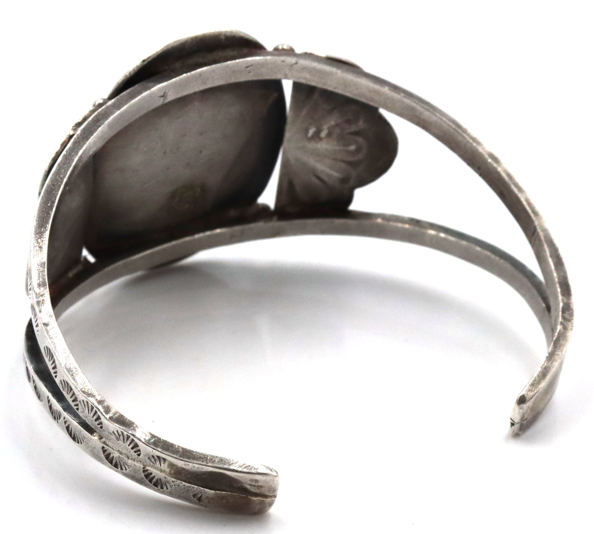 925 Sterling Silver Vintage Native American Navajo Pertified Wood Center Piece Cuff Bracelet