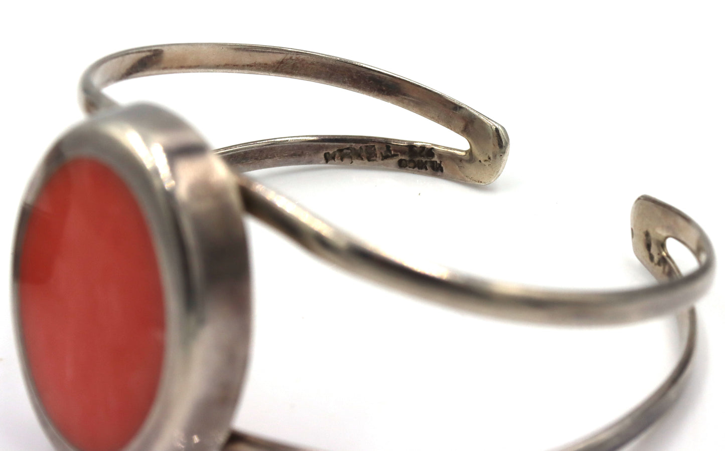 Lot of 2 Vintage 925 sterling silver Coral cuff bangles