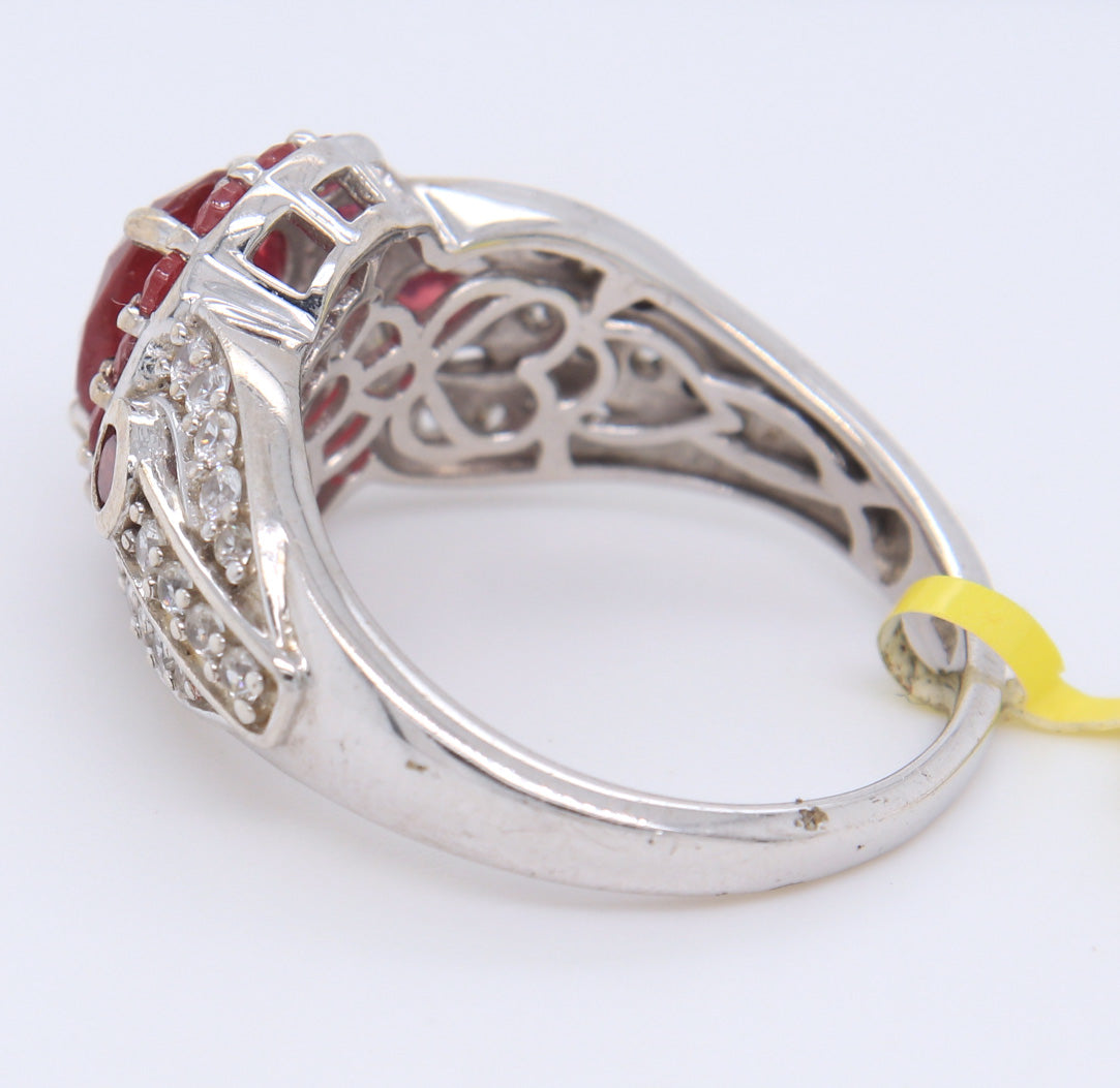 925 Sterling Silver Pink Sapphire, Ruby and White Sapphire Ring