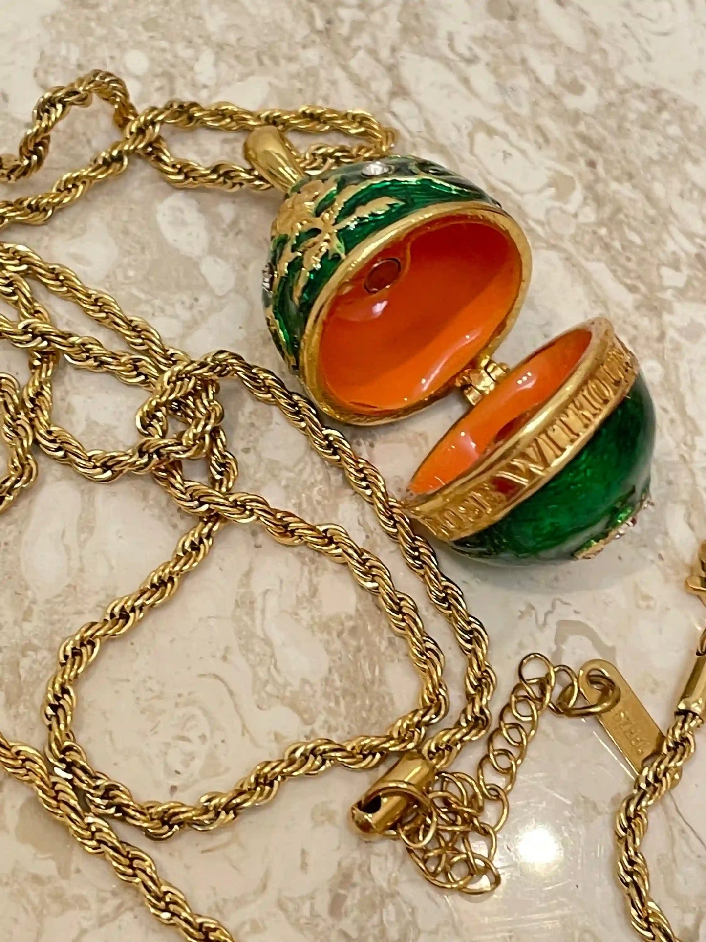 Imperial Green Egg Pendant & 24K Gold Accent Bracelet Set – Handset Austrian Crystal Jewelry Collect