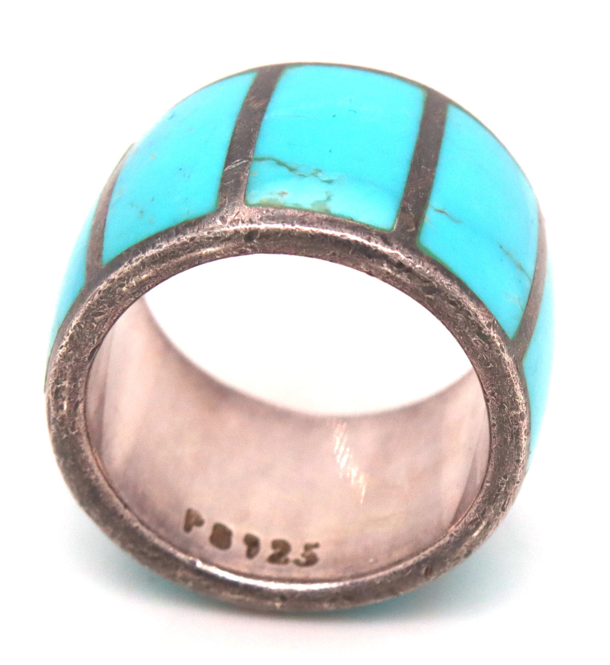 925 Sterliong Silver Southwest Style Turquoise Inlay Wide Band Ring