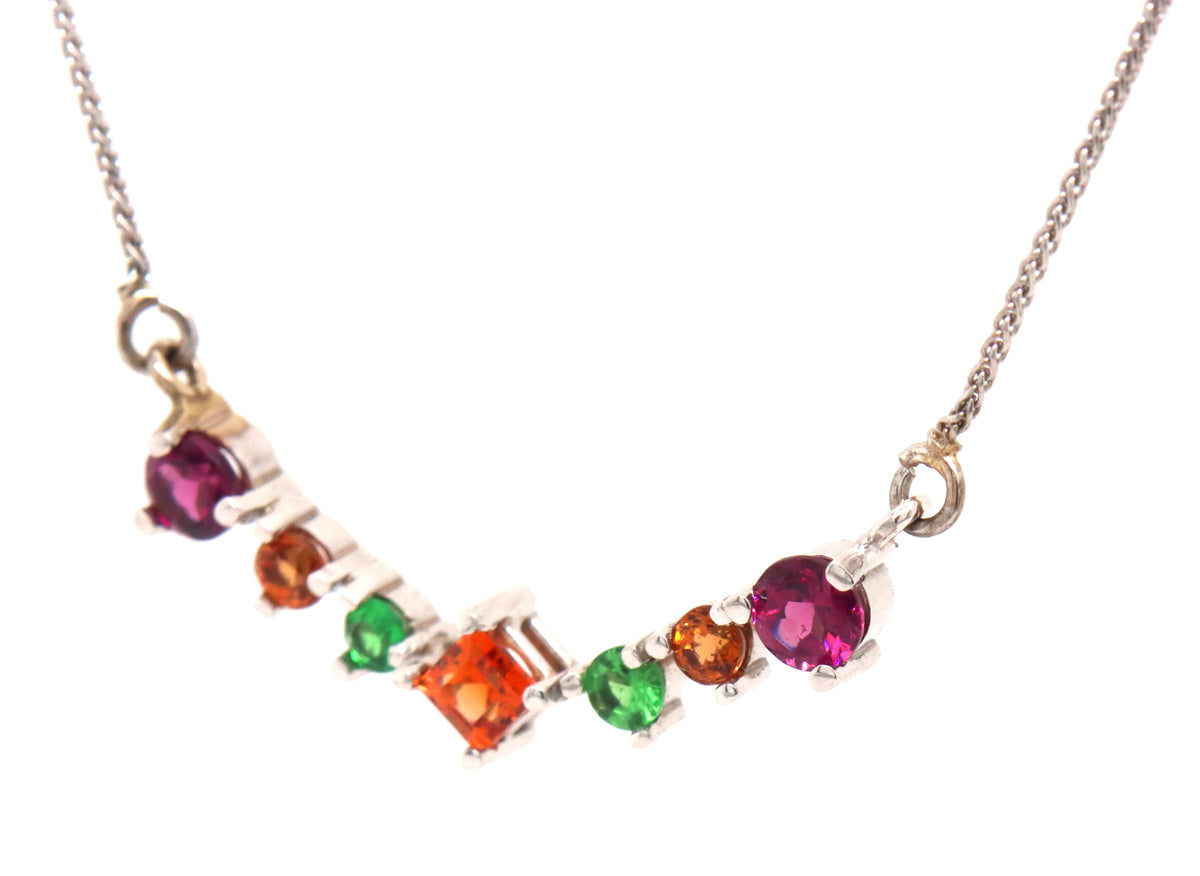 14kt White gold multi color sapphire necklace