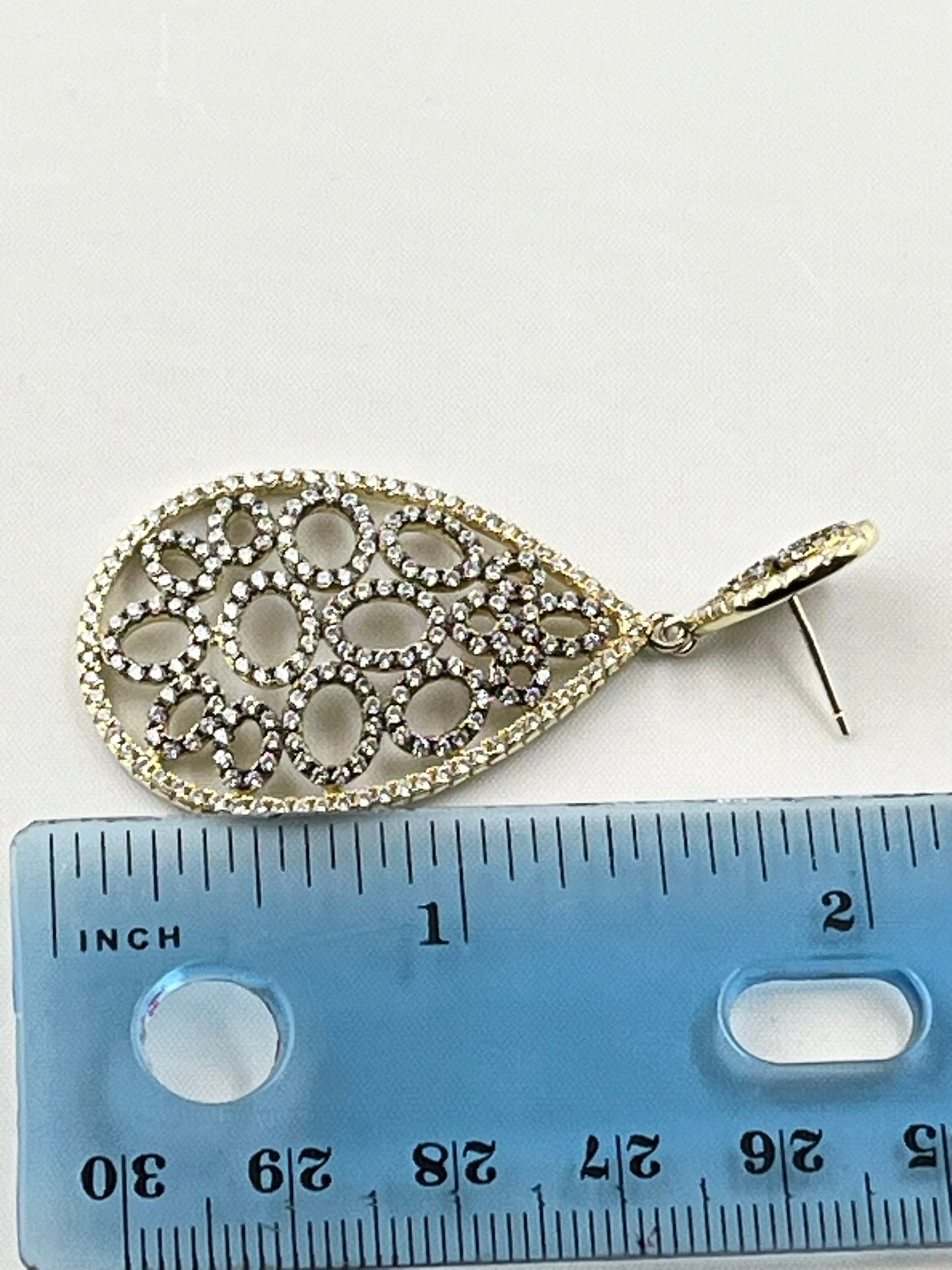 925 Sterling Silver Tear Drop Two Tone Openwork Crystal Pave earrings